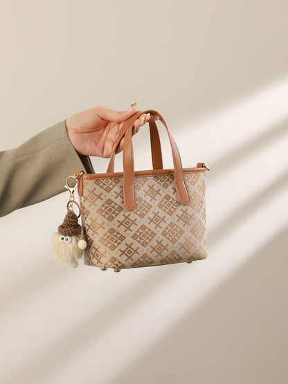 Ornate Monogram Vegan Eco-Leather Mini Tote Clutch Bag