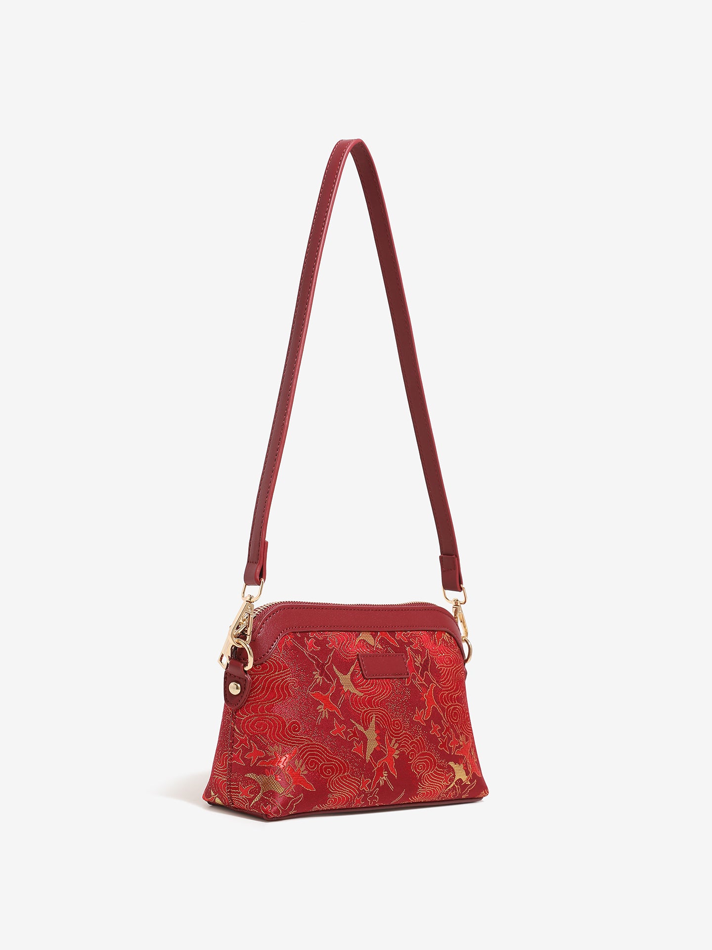 Radiant Oriental Crane Pattern Vegan Eco-Leather Clutch Bag