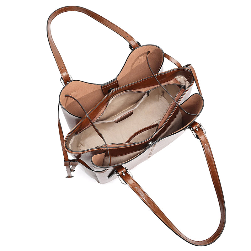 Classic Maillard Genuine Leather Large Capacity Tote Clutch Bag