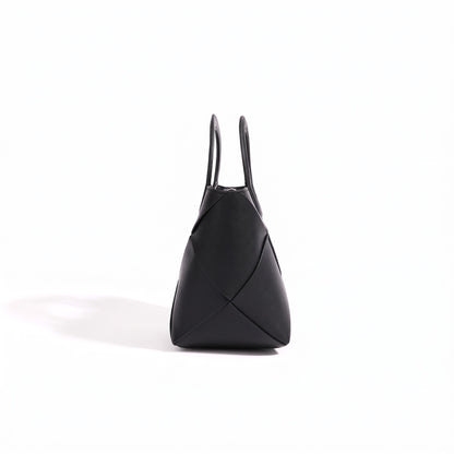 Refined Geometric Woven Genuine Leather Mini Bucket Clutch Bag