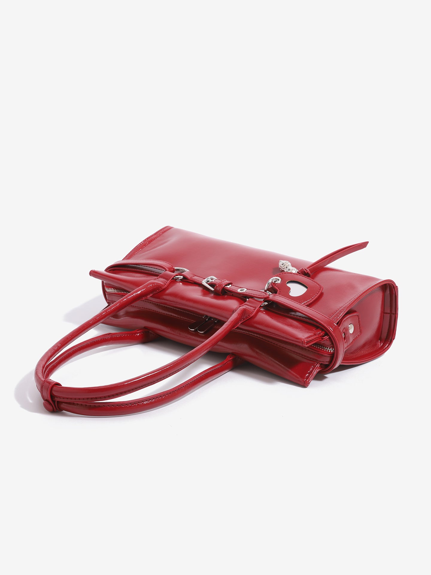 Vintage Glossy Vegan Eco‑Leather Clutch Bag with Heart Charm