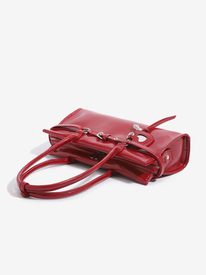 Vintage Glossy Vegan Eco‑Leather Clutch Bag with Heart Charm