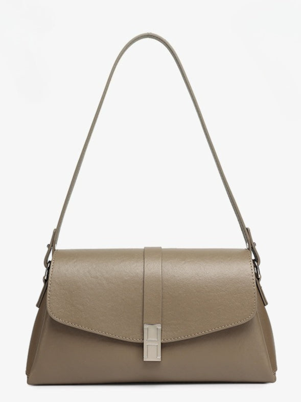 Minimalist Genuine Leather Shoulder Bag with Signature H Buckle