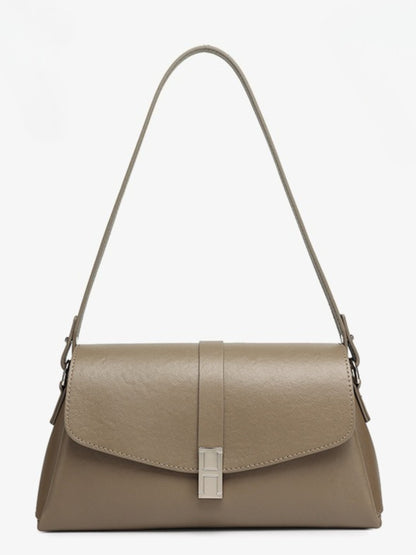 Minimalist Genuine Leather Shoulder Bag with Signature H Buckle