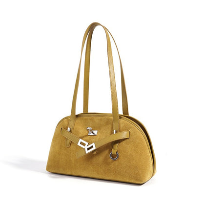 Sleek Soft Suede Genuine Leather Curved Clutch Bag