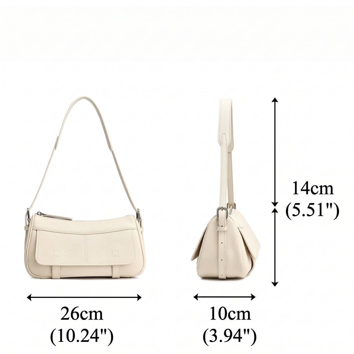 Borsa pochette baguette a patta in vera pelle martellata, dai toni delicati