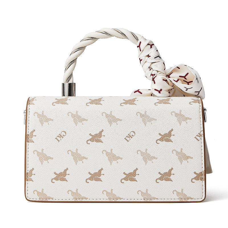 Borsa a spalla a tracolla retrò in vera pelle con decorazione a foulard