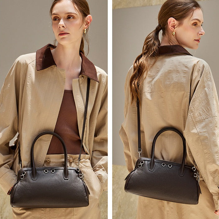 Defined Genuine Leather Boston Clutch Bag