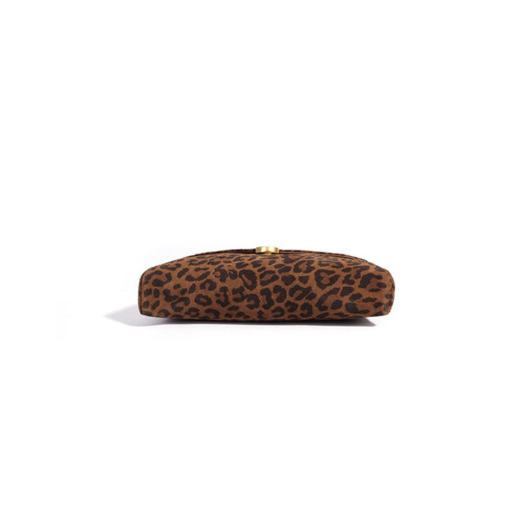 Retro Suede Genuine Leather Leopard Envelope Clutch Bag