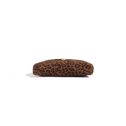 Retro Suede Genuine Leather Leopard Envelope Clutch Bag