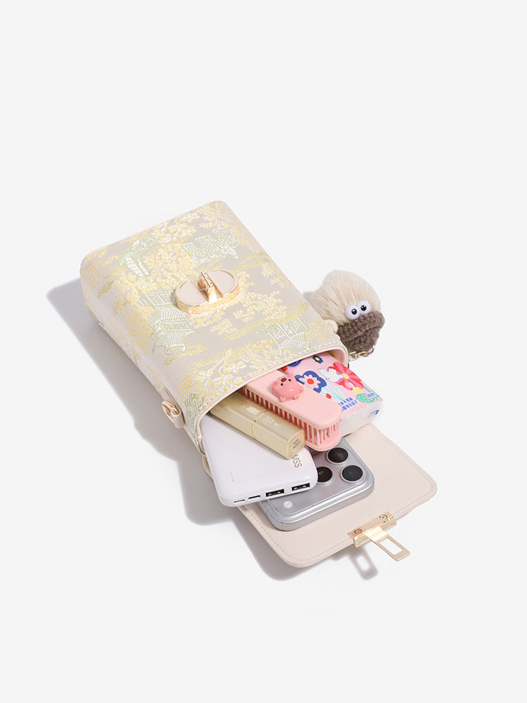 Elegant Oriental Garden Vegan Eco-Leather Mini Clutch Phone Bag