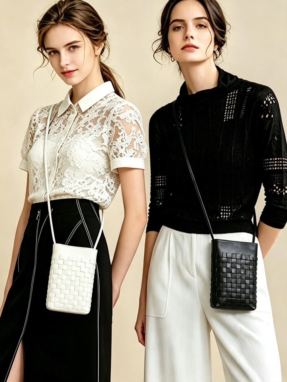 Mini bolso de mano tipo clutch de piel de oveja serena, tejido, para teléfono