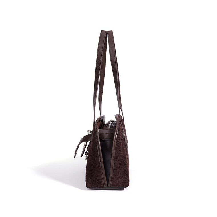 Sleek Soft Suede Genuine Leather Curved Clutch Bag