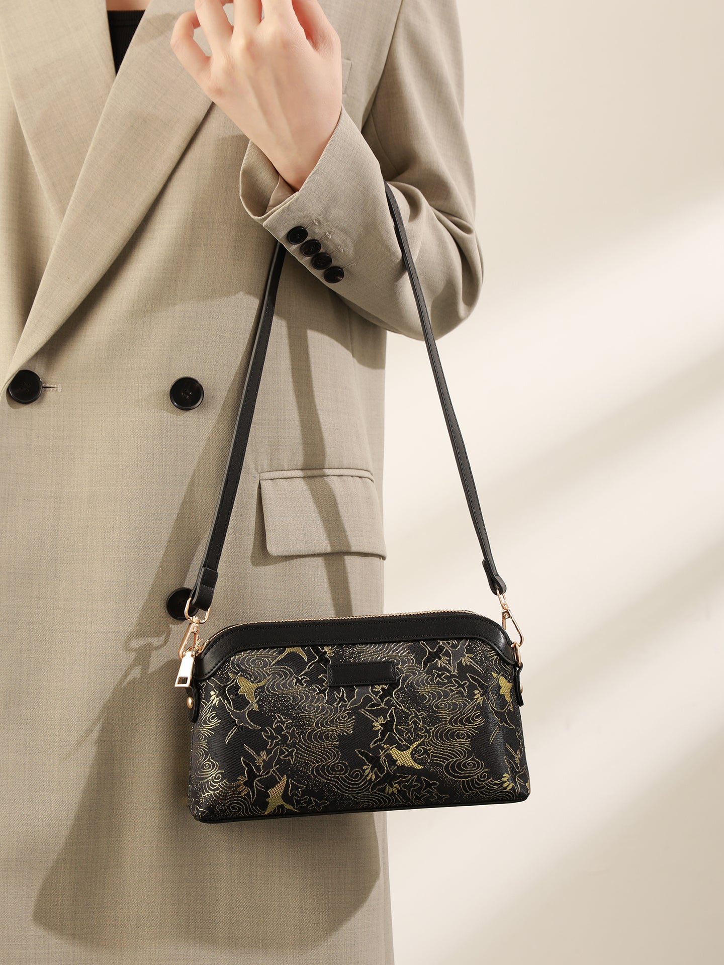 Opulent Crane Pattern Vegan Eco-Leather Clutch Bag