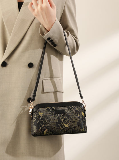 Opulent Crane Pattern Vegan Eco-Leather Clutch Bag