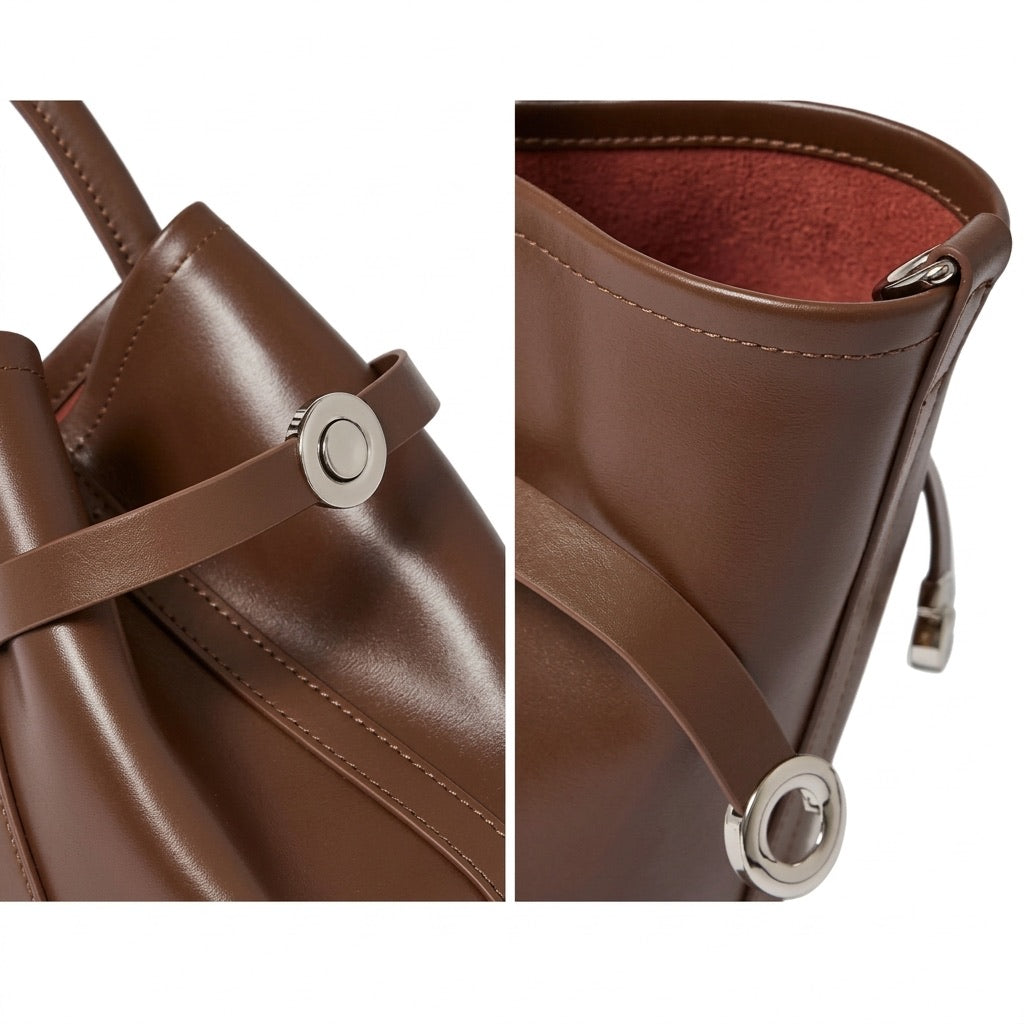 Ampia borsa tote a tracolla in pelle bovina semplice di lusso italiano