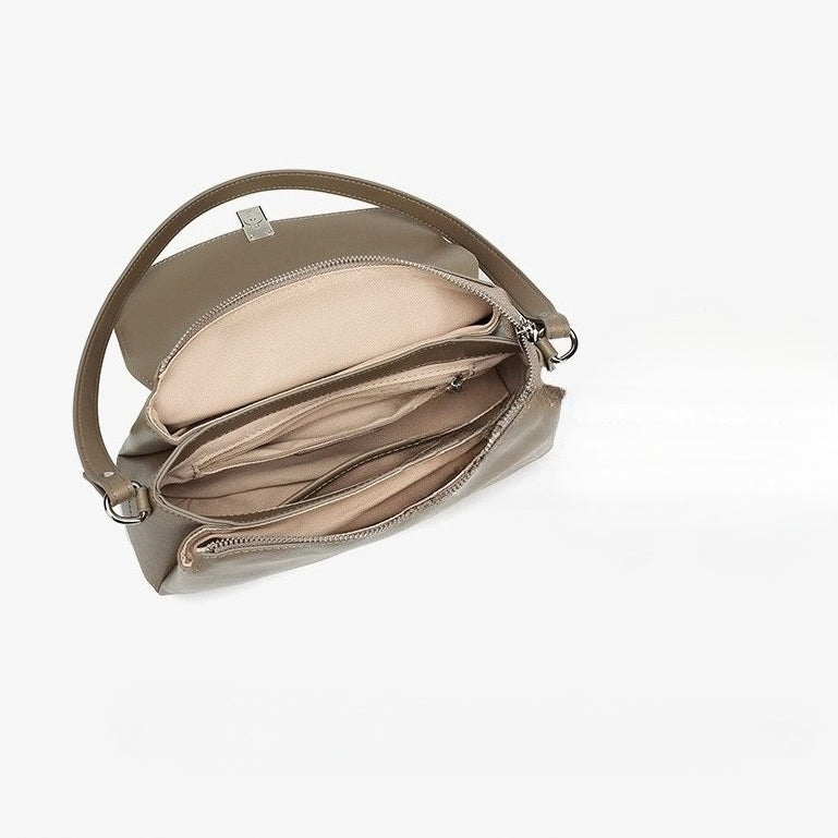 Minimalist Genuine Leather Shoulder Bag with Signature H Buckle