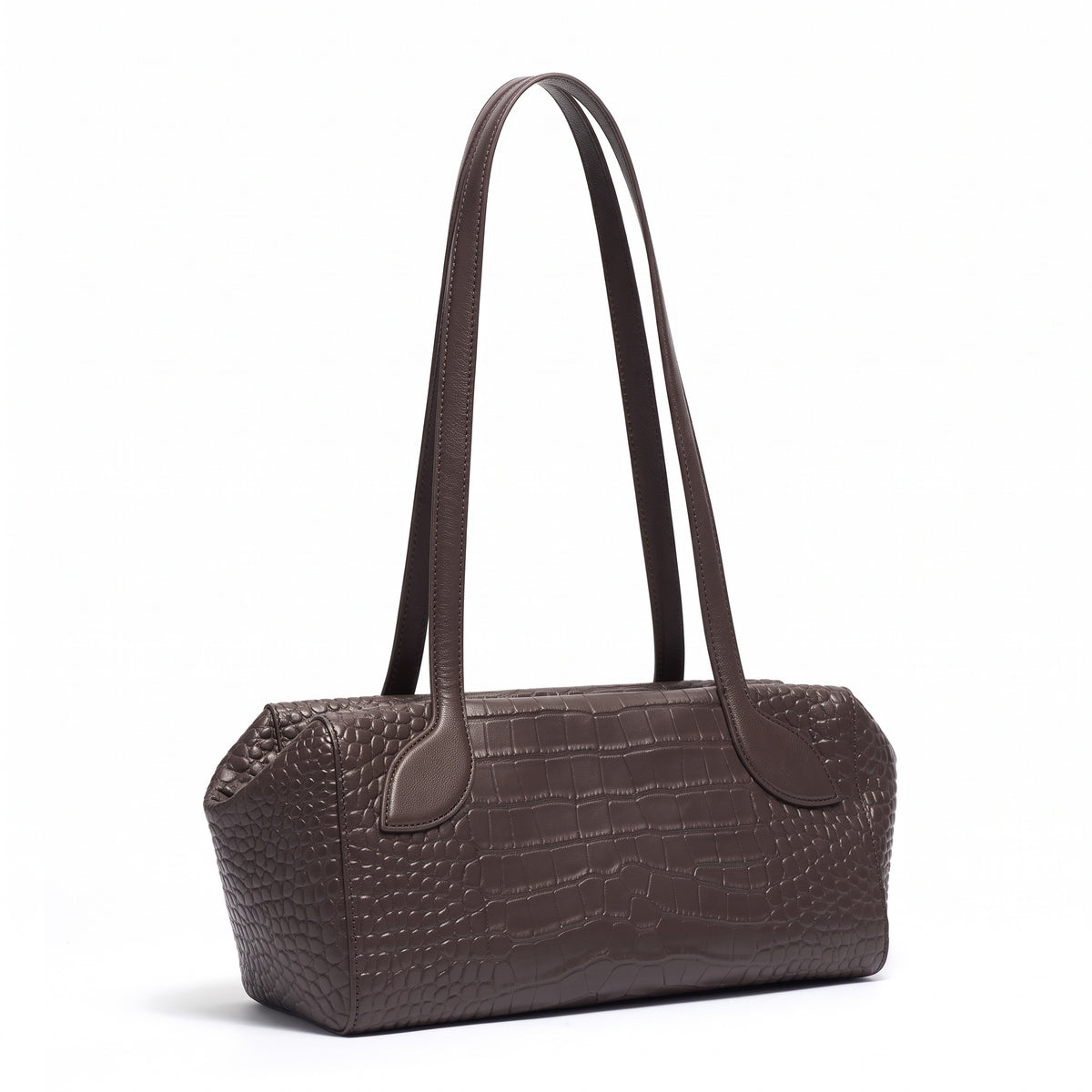 Sleek Luxe Croc Embossed Genuine Leather Bowling Clutch Bag