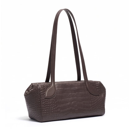 Sleek Luxe Croc Embossed Genuine Leather Bowling Clutch Bag