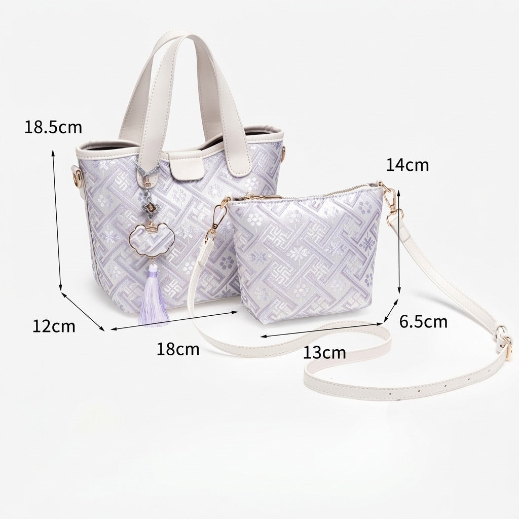 Serene Vegan Eco-Leather Mini Tote Bag with Detachable Mini Pouch