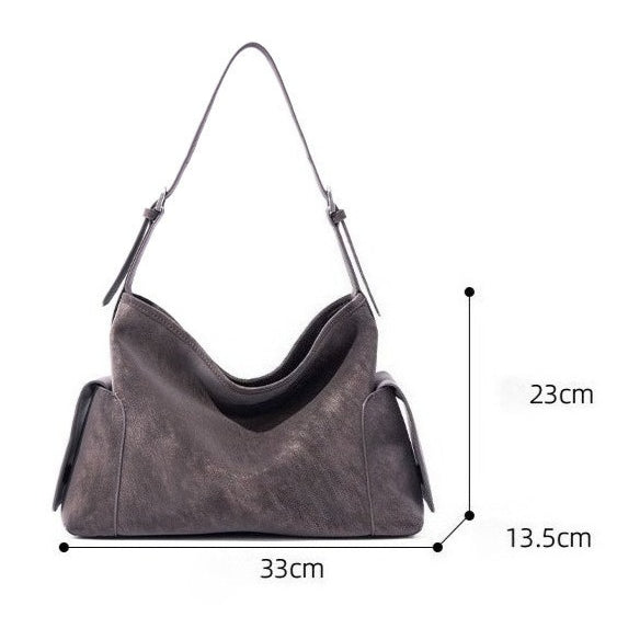 アーバン ノマド 本革バッグ | 大きめ スラウチ ショルダーバッグ サイドポケット付き