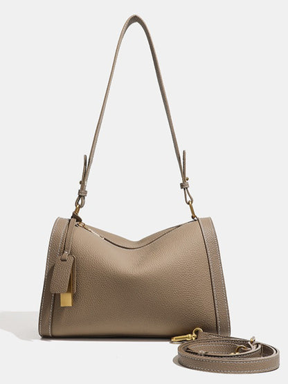 Casual Slouchy Pebbled Genuine Leather Shoulder Boston Bag