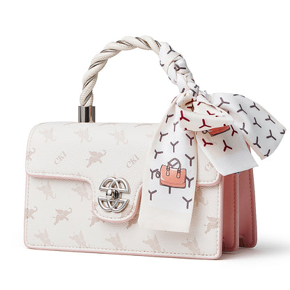 Borsa a spalla a tracolla retrò in vera pelle con decorazione a foulard