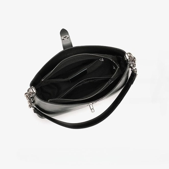 Classic Genuine Leather Underarm Bag with Metal Buckle