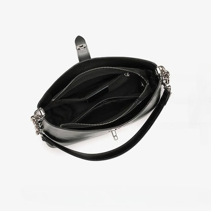 Classic Genuine Leather Underarm Bag with Metal Buckle