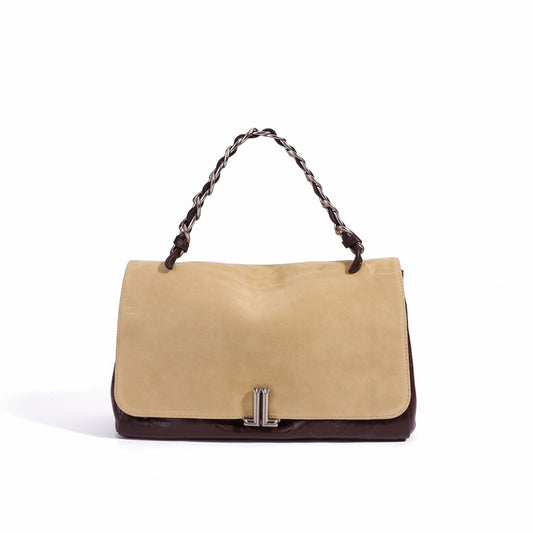 Pochette élégante en cuir véritable avec rabat, style sac besace