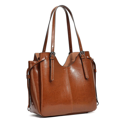 Classic Maillard Genuine Leather Large Capacity Tote Clutch Bag