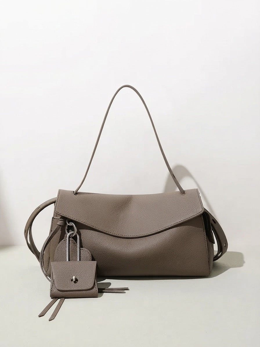 Mellow Pebbled Genuine Leather Flap Clutch Bag with Coin Pouch