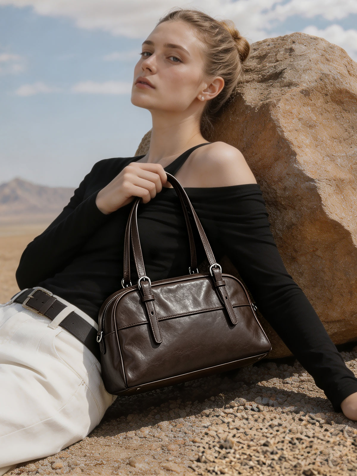 Mellow Rustic Genuine Leather Boston Clutch Bag