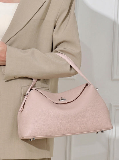 Slouchy Pebbled Genuine Leather Pillow Flip Clutch Bag