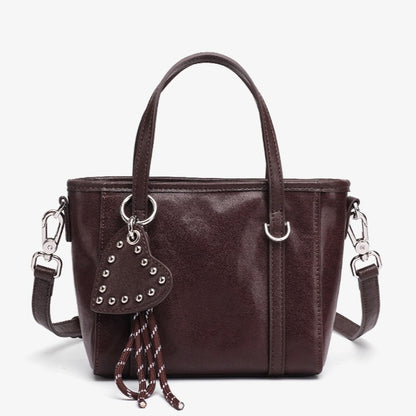 Sculpted Genuine Leather Mini Tote Crossbody Bag with Signature Heart Charm