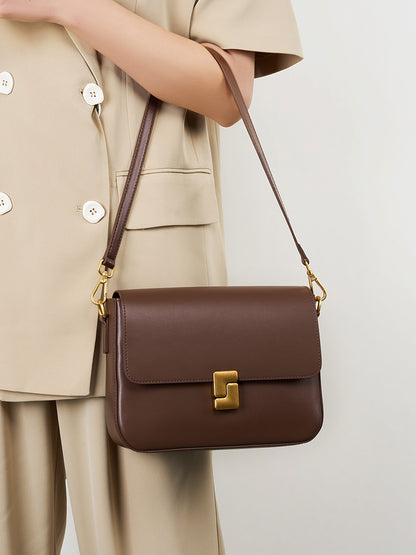 Borsa a tracolla a scatola da pendolare quotidiano in vera pelle da donna