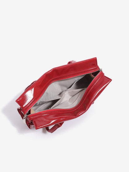 Vintage Glossy Vegan Eco‑Leather Clutch Bag with Heart Charm