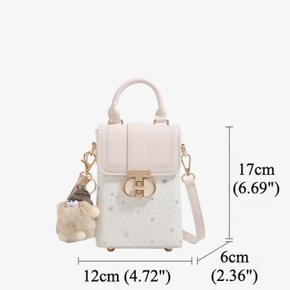 Romantic Star Vegan Eco-Leather Flap Mini Phone Handbag with Fluffy Charm