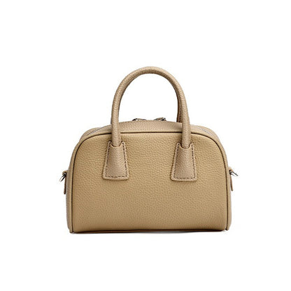 Cushiony Pebbled Genuine Leather Mini Boston Clutch Bag