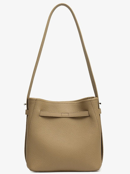 Timeless Genuine Leather Bucket Bag with Polished Double-D Luxury Hardware