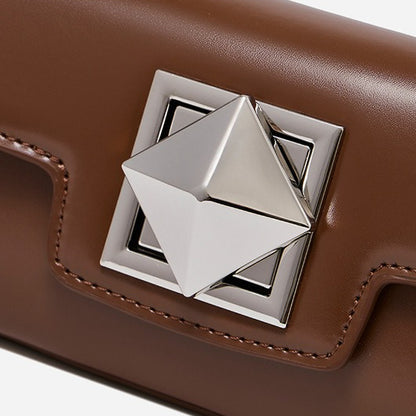 Minimalist Smooth Genuine Leather Silver Buckle Baguette Bag