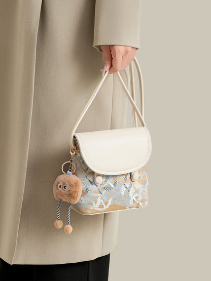 Ethereal Crane Pattern Vegan Eco-Leather Mini Flap Clutch Bag
