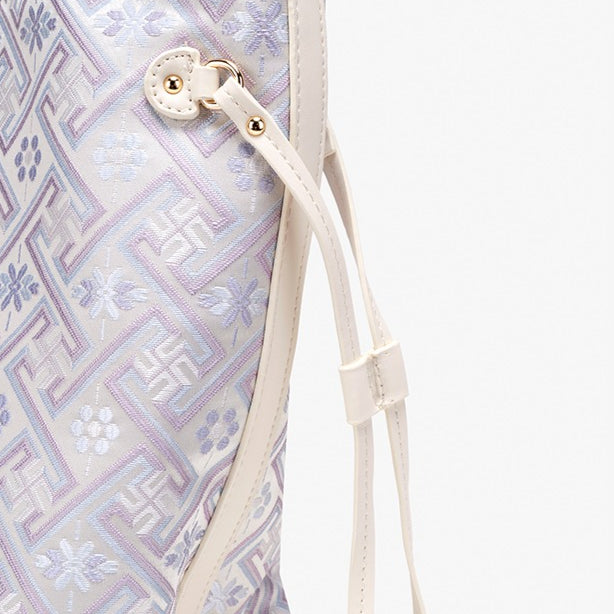 Elegant Oriental Embroidery Vegan Eco-Leather Tote Clutch Bag with Charm