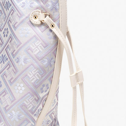 Elegant Oriental Embroidery Vegan Eco-Leather Tote Clutch Bag with Charm