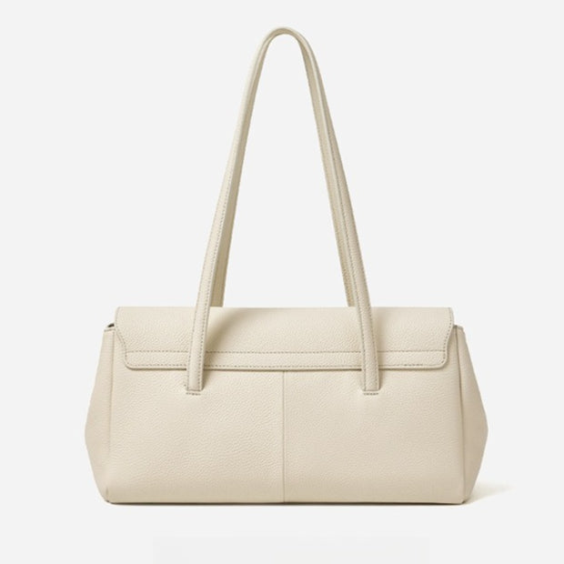 Sleek Pebbled Grain Texture Flap Genuine Leather Tote Clutch Bag