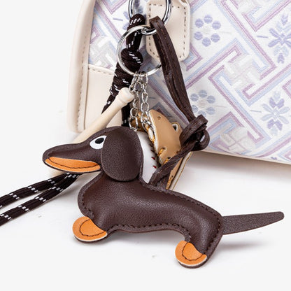 Soft Vegan Eco-leather Boston Clutch Bag with Cute Dachshund Charm