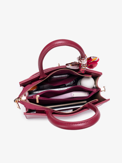 Regal Oriental Cloud Vegan Eco-Leather Tote Clutch Bag with Silk Scarf Charm