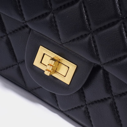 Timeless Petite Sheepskin Leather Quilted Flap Clutch Bag with Golden Ball Chain