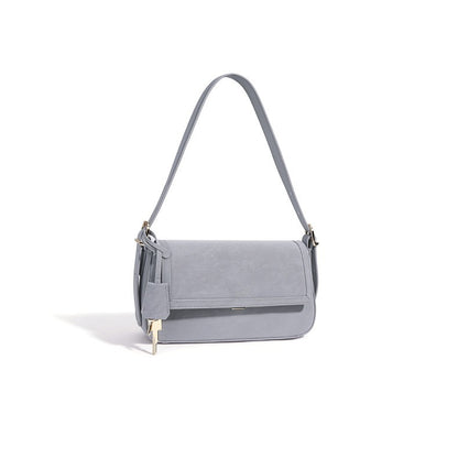Refined Genuine Leather Shoulder Clutch Bag with Key Charm