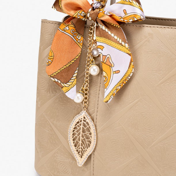 Timeless Vegan Eco-Leather Clutch Bag with Silk Scarf Charm